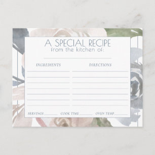 Misty Lake   Lovely Soft Dusty Floral Recipe Card