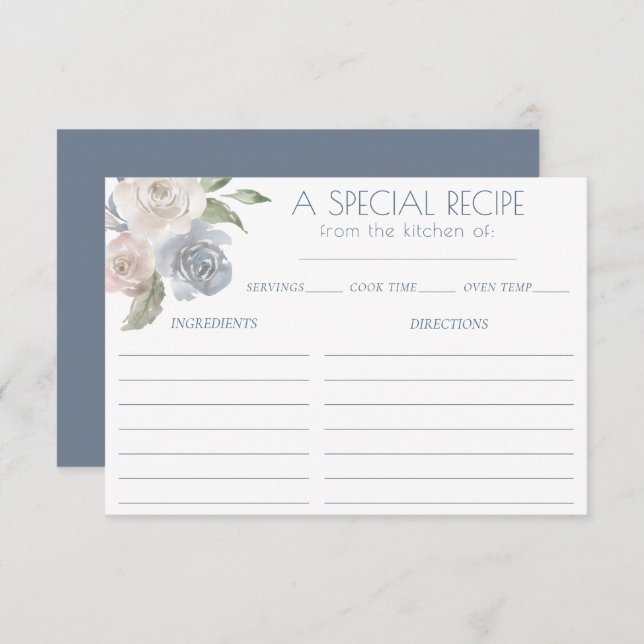 Misty Lake | Lovely Soft Dusty Floral Recipe Card (Front/Back)