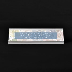 Misty Lake   Lovely Soft Dusty Hued Floral Custom Desk Name Plate