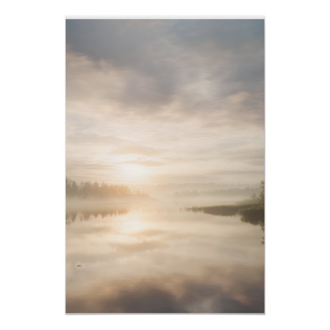 Misty Lake Sunrise Golden Reflection Poster (Front)