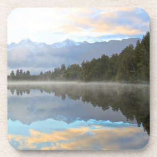 Misty Lake Trees Reflection Tranquil Nature Photo Coaster