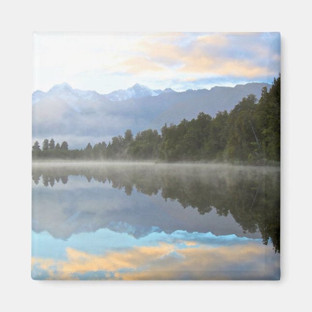 Misty Lake Trees Reflection Tranquil Nature Photo Magnet (Front)