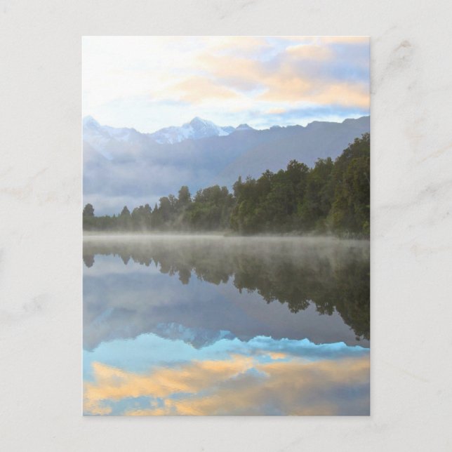 Misty Lake Trees Reflection Tranquil Nature Postcard (Front)