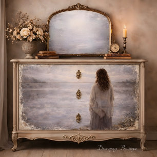 Misty Lake Woman Reflection Landscape Decoupage Tissue Paper
