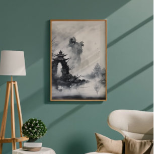 Misty Landscape Ink Painting Photo Print