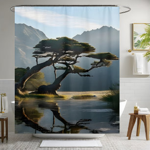 Misty Landscape Scene Pine Tree Outdoor-themed  Shower Curtain