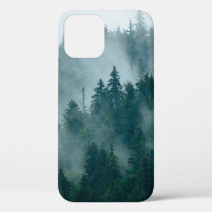 Misty landscape with fir forest in hipster vintage iPhone 12 case