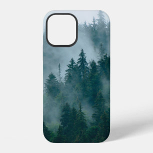 Misty landscape with fir forest in hipster vintage iPhone 12 case