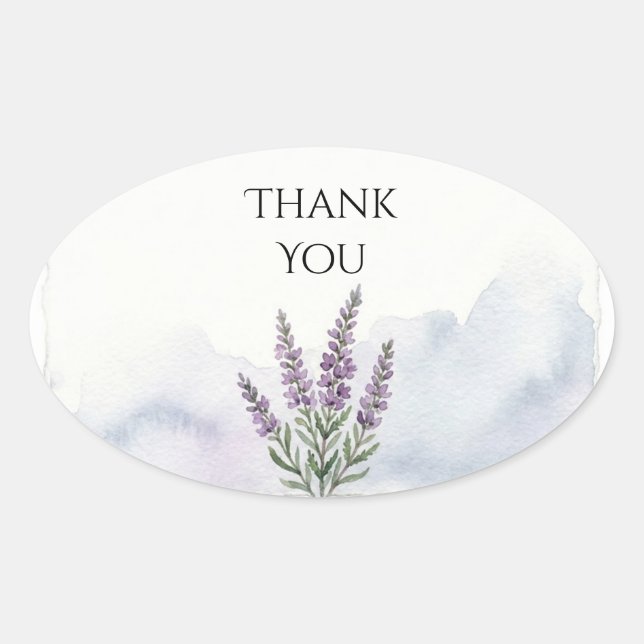 Misty Lavender Watercolor Wedding Thank You Oval Sticker (Front)