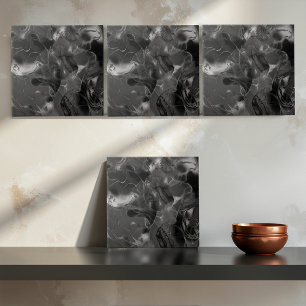 Misty Marble Abstract Pattern Dark B&W ID705a Ceramic Tile