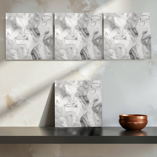 Misty Marble Abstract Pattern Light B&W ID705c Ceramic Tile