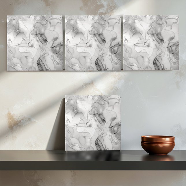 Misty Marble Abstract Pattern Light B&W ID705c Ceramic Tile (Creator Uploaded)