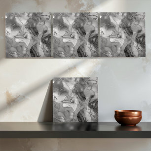 Misty Marble Abstract Pattern Med B&W ID705b Ceramic Tile