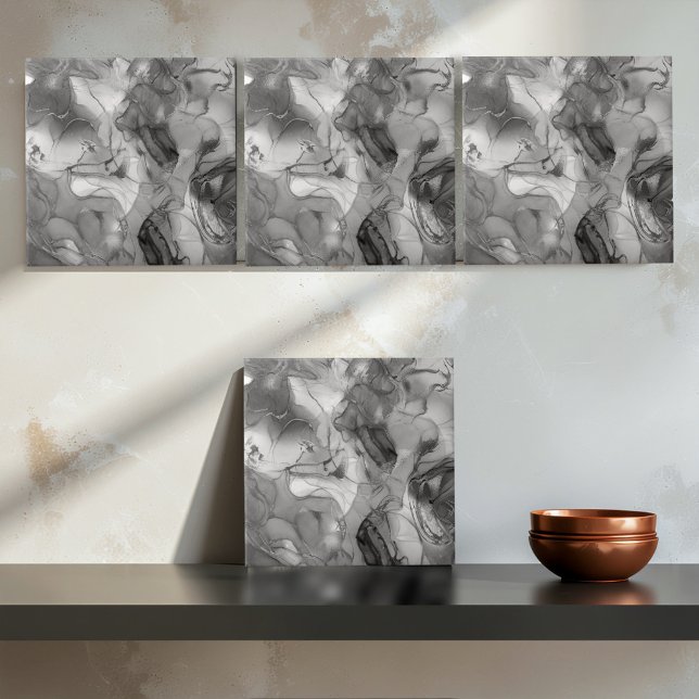 Misty Marble Abstract Pattern Med B&W ID705b Ceramic Tile (Creator Uploaded)