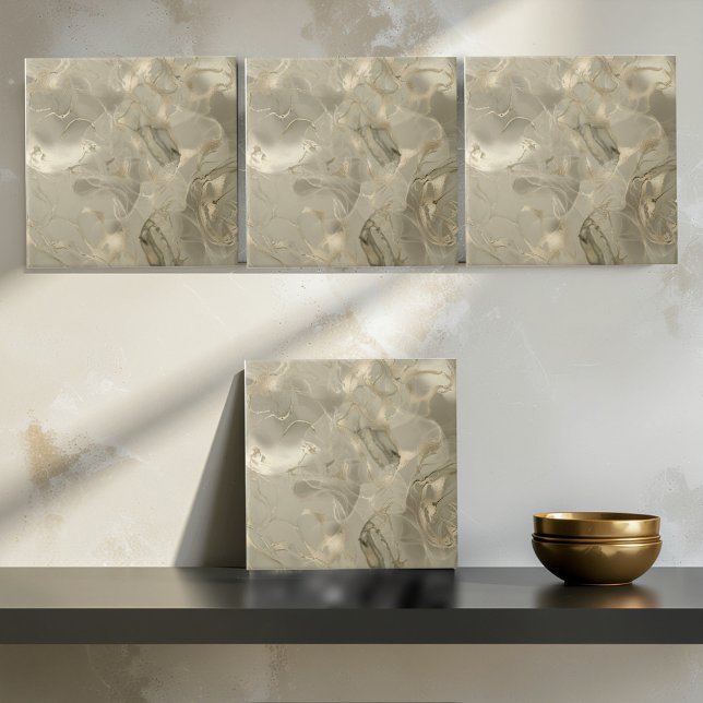 Misty Marble Abstract Pattern Med. Gold ID705b Ceramic Tile (Creator Uploaded)