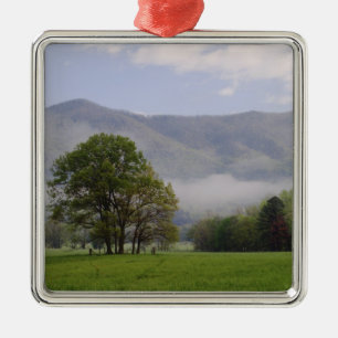 Misty meadow and Rich Mountain, Cades Cove, Metal Ornament