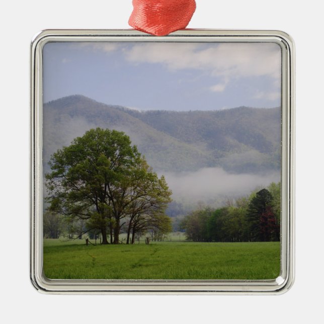 Misty meadow and Rich Mountain, Cades Cove, Metal Ornament (Front)