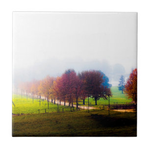 Misty meadow in autumn ceramic tile