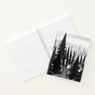 Misty Monochrome Pine Forest Watercolor Art Print Notebook