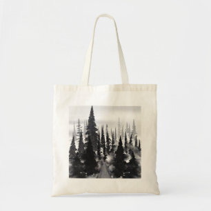 Misty Monochrome Pine Forest Watercolor Art Print Tote Bag