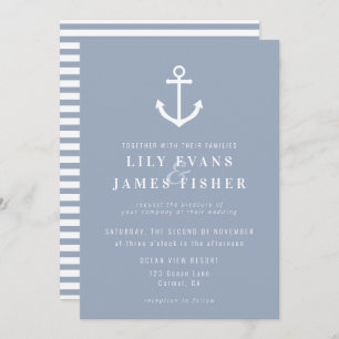 Misty Morning Blue Grey Nautical Anchor Wedding In Invitation