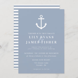 Misty Morning Blue Grey Nautical Anchor Wedding In Invitation