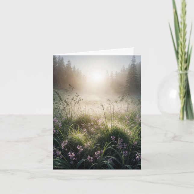 Misty Morning Meadow Note Card (Front)