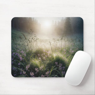 Misty Morning Meadow With Wildflowers Mouse Pad