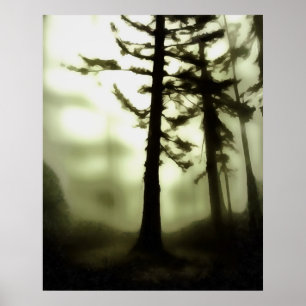 Misty Morning Monotone Forest Landscape Art Poster