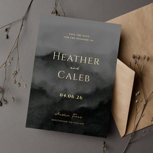 Misty Mountain Black Gold Wedding Save the Date (Creator Uploaded)