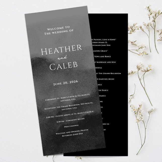 Misty Mountain Black Watercolor Wedding Program (Creator Uploaded)