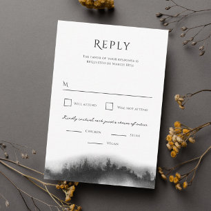 Misty Mountain Black Watercolor Wedding RSVP Card