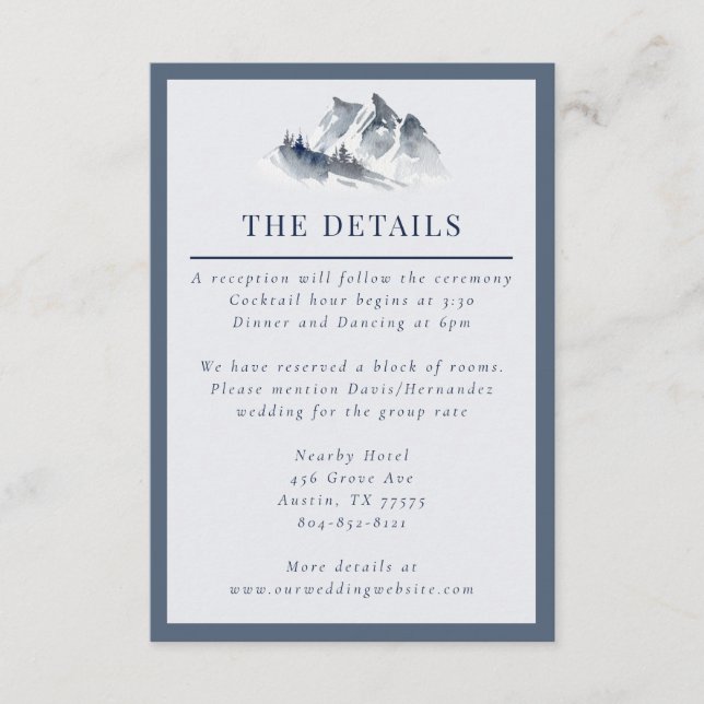 Misty Mountain Blue Grey White Elegant Border Enclosure Card (Front)