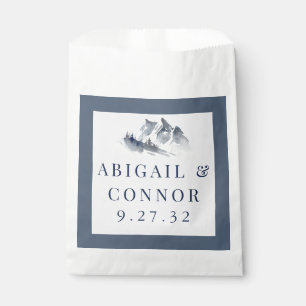 Misty Mountain Blue Grey White Elegant Border Favour Bag