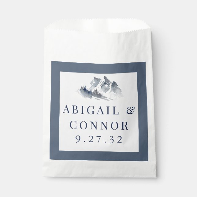 Misty Mountain Blue Grey White Elegant Border Favour Bag (Front)