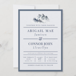 Misty Mountain Blue Grey White Elegant Border Invitation