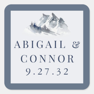 Misty Mountain Blue Grey White Elegant Border Square Sticker