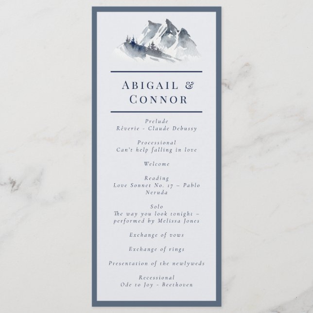 Misty Mountain Blue Grey White Elegant Program (Front)