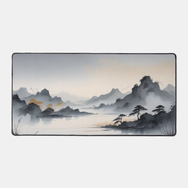 Misty Mountain Desk Mat – Tranquil Landscape for C (Front)