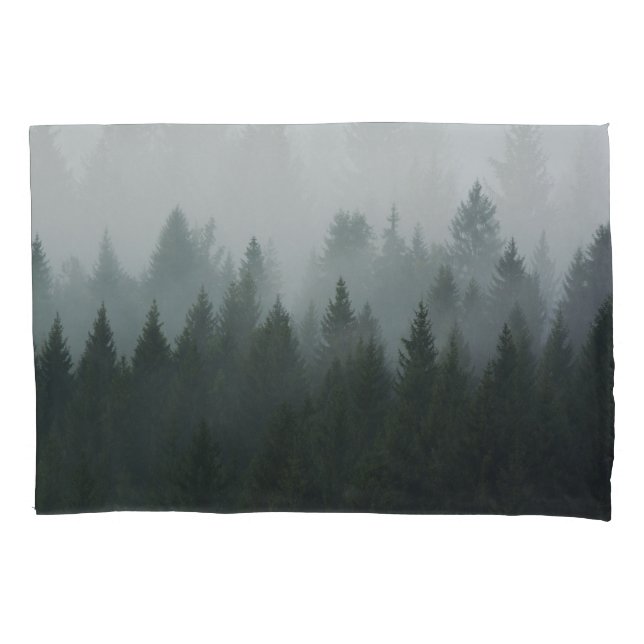 Misty Mountain Forest Autumn Fog Pillowcase (Front)