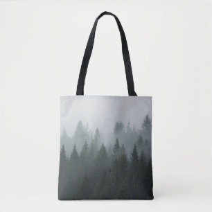 Misty Mountain Forest Autumn Fog Tote Bag