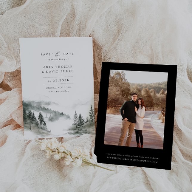 Misty Mountain Forest Photo Wedding Save The Date (Creator Uploaded)