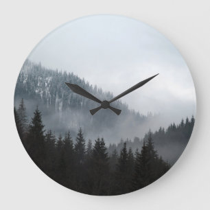 Misty Mountain Forest: Scenic Landscape View Large Clock