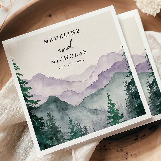 Misty Mountain Forest Watercolor Wedding Napkin (Creator Uploaded)