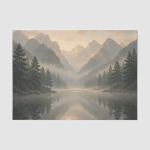 Misty Mountain Lake Reflection Pine Forest Sunrise Tissue Paper