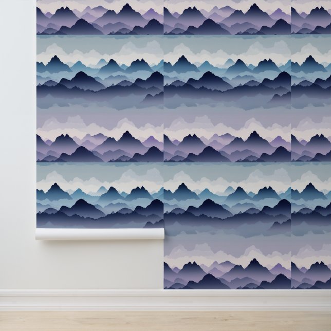 Misty Mountain Landscape Peel and Stick  Wallpaper (Application)