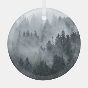 Misty Mountain Landscape Vintage Style Glass Tree Decoration