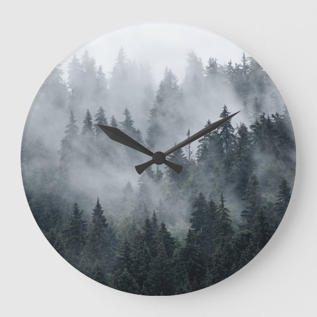 Misty Mountain Landscape Vintage Style Large Clock (Front)