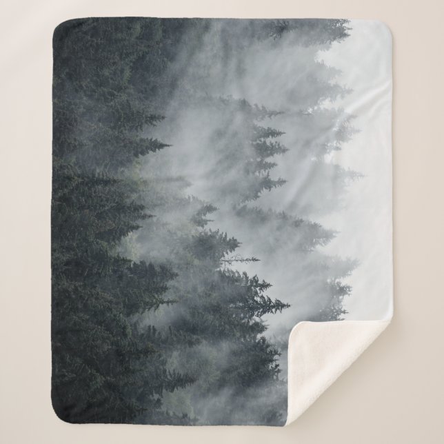 Misty Mountain Landscape Vintage Style Sherpa Blanket (Front)
