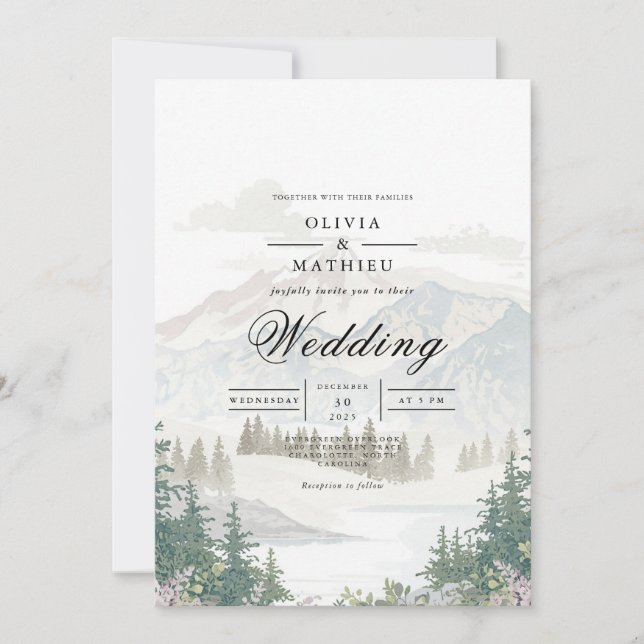 Misty Mountain Landscape Wedding Invitation (Front)
